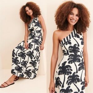 FARM Rio One Shoulder Linen Palm Tree Dress
